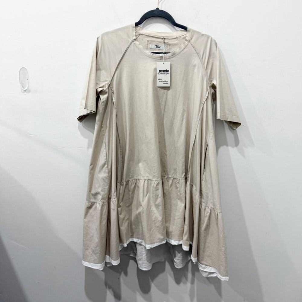 Tadaski Cotton Short Sleeve Crewneck Ruffle T-Shirt Dress Blush Pink White Small